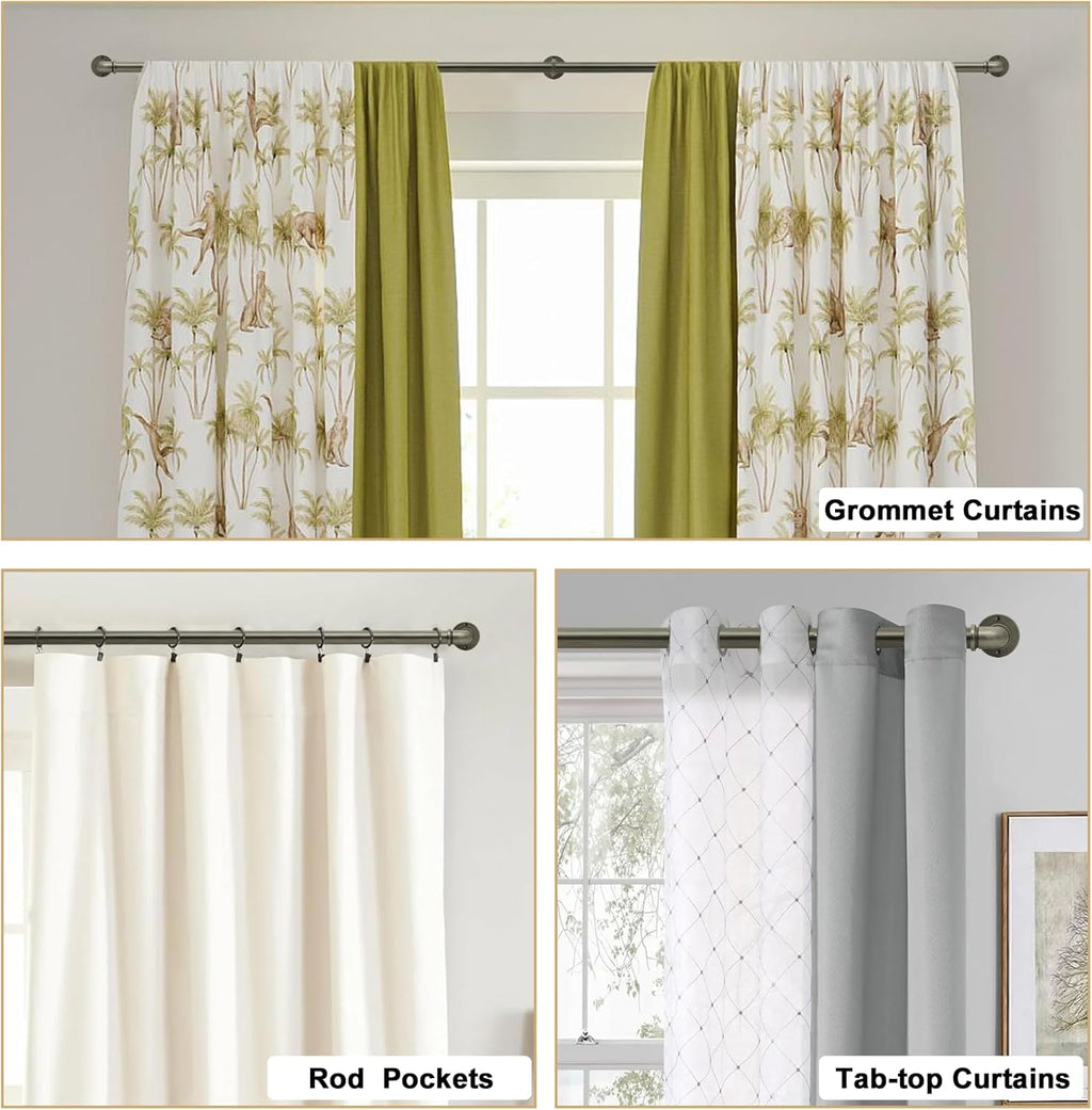 Industrial Curtain Rods for Windows 18 to 120 Inches Adjustable Length, 1 Inch Diameter, with Aluminium Finials (Antique Silver, 18” to 120”)