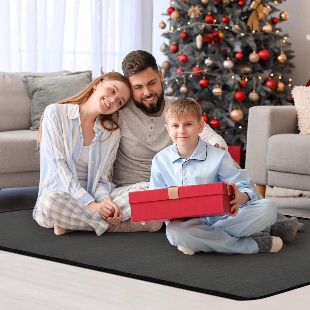 PVC 110V Heated Floor Mat Heater for Foot Warmer Under Desk 48 x 20 Inch Carbon Crystal Wood Stripe Electric Heating Carpet Pad Energy Saving Indoor Heated Rug for Home Office House Black