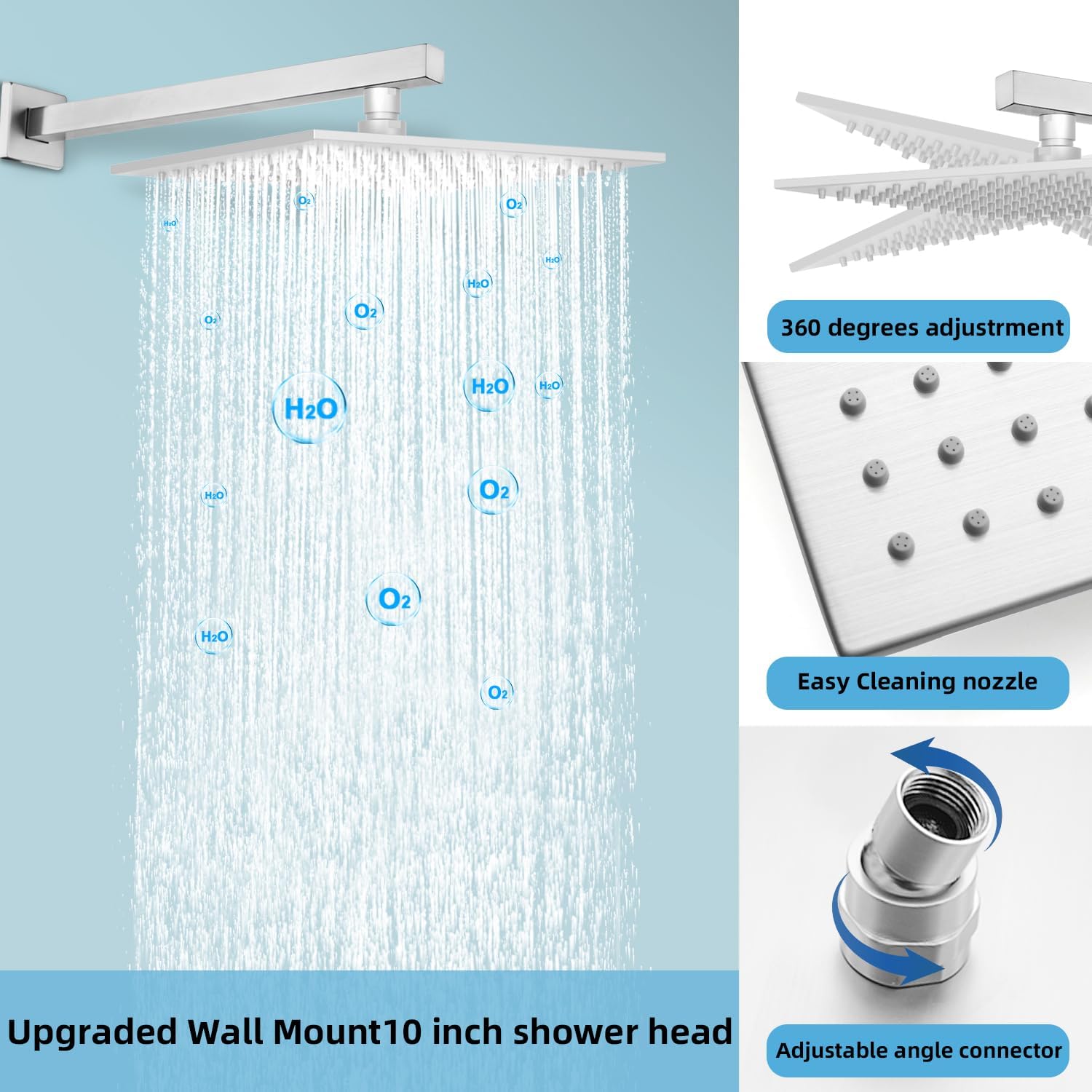 Digital Display Dual Head Shower system Rain Shower System Shower Wall Mount 10 Inch Ceiling Shower Head with 6 Inch Shower Head with shower handheld(Brushed Nickel)