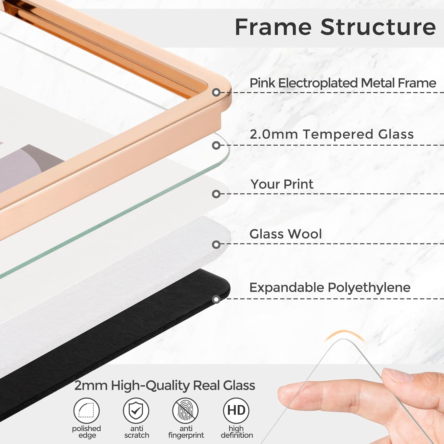 Axeman 5x7 Picture Frame-Metal Rounded Corner Frame 5x7, 5''x7''Photo Frame with Tempered Glass,Tabletop and Wall Display, One-Piece 5 By 7 Metal Picture Frame for images, Rose Gold