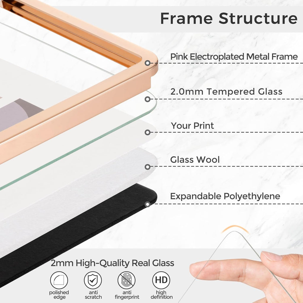 Axeman 11x14 Picture Frame-Metal Rounded Corner Frame 11x14, 11''x14''Photo Frame with Tempered Glass,Tabletop and Wall Display, One-Piece 11 By 14 Metal Picture Frame for images, Rose Gold