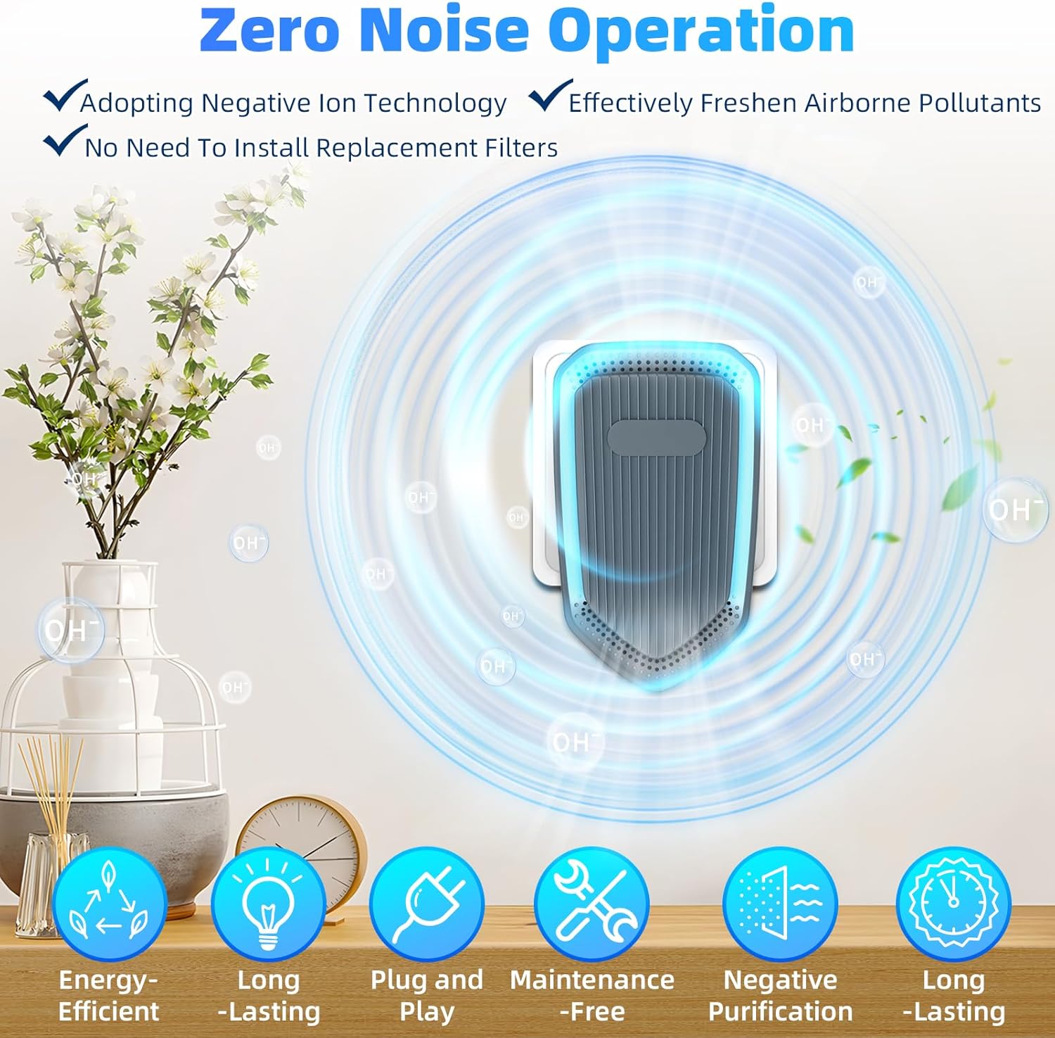 Negative Ion air Purifier, Silent Plug-in Air Purifier,Mini Portable Air Ion Generator, Absorbing Smoke and Dust, Purifying Air is Suitable for Bedroom, Study, Kitchen, Bathroom and Living Room (6)