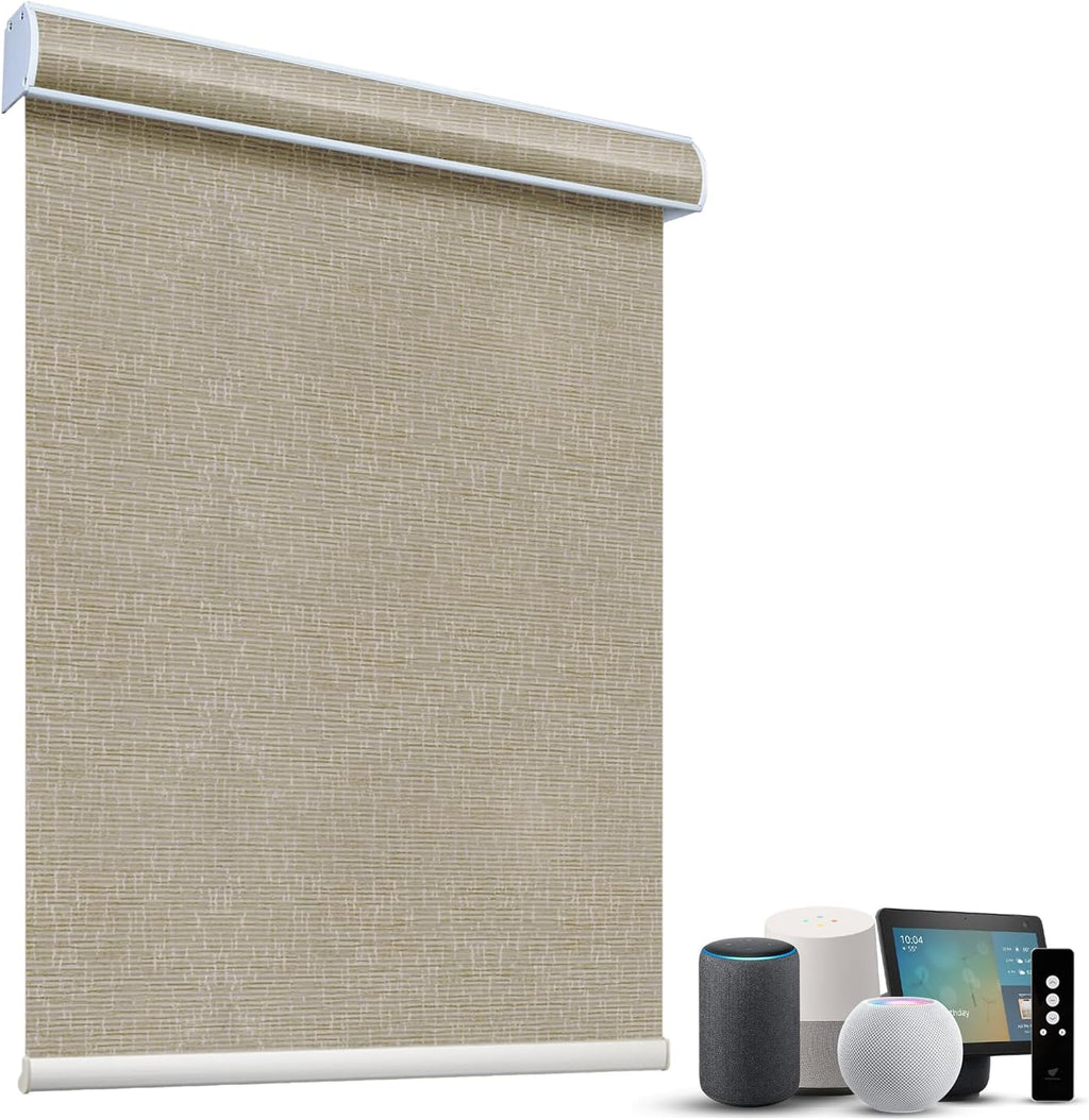 SmartWings Motorized Light Filtering Shades, 70% Blackout, Custom Size, Rechargeable Battery, Works with Matter/Apple HomeKit, Alexa, Thread/Zigbee, Remote Optional, 70% Safari Biscuit