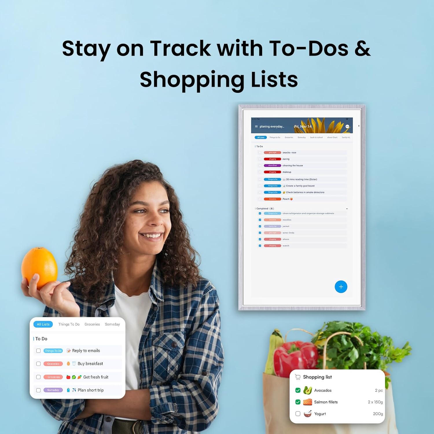 ApoloSign 21.5" Digital Calendar: Dual Mode Calendars with Google Play & Multi-calendar Sync, Electronic Planner & Chore Chart, Smart Touchscreen, Interactive Display for Family Schedules (Gray Wood, 21.5-inch)