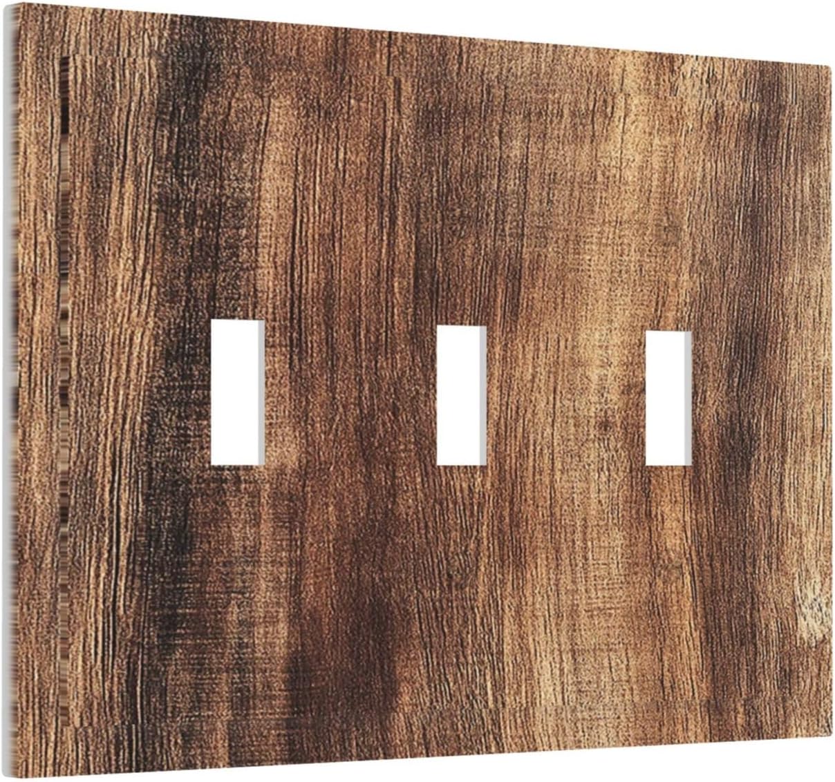 Decorative Switch Plates Vintage Rustic Brown Wood Grain 3 Gang Wall Plate Triple Toggle Light Switch Cover Faceplate Electrical Wall Panels for Bedroom Farmhouse Decor