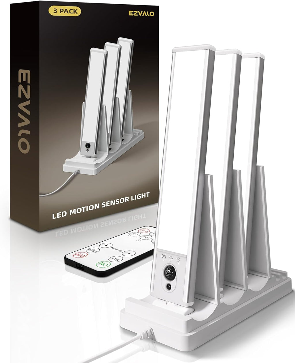 EZVALO Under Cabinet Lighting with Charging Station, Rechargeable Motion Sensor Light Indoor, Dimmable Closet Lights Wireless, 5700K, Motion Activated Under Counter Lights for Kitchen,Pantry(3 Pcs)