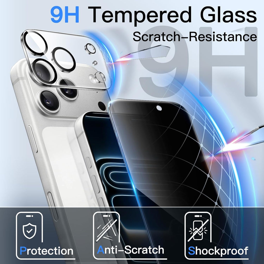 JETech Privacy Screen Protector for iPhone 17 Pro 6.3-Inch with Camera Lens Protector, Anti-Spy Tempered Glass Film, Easy Installation Tool, 2-Pack Each