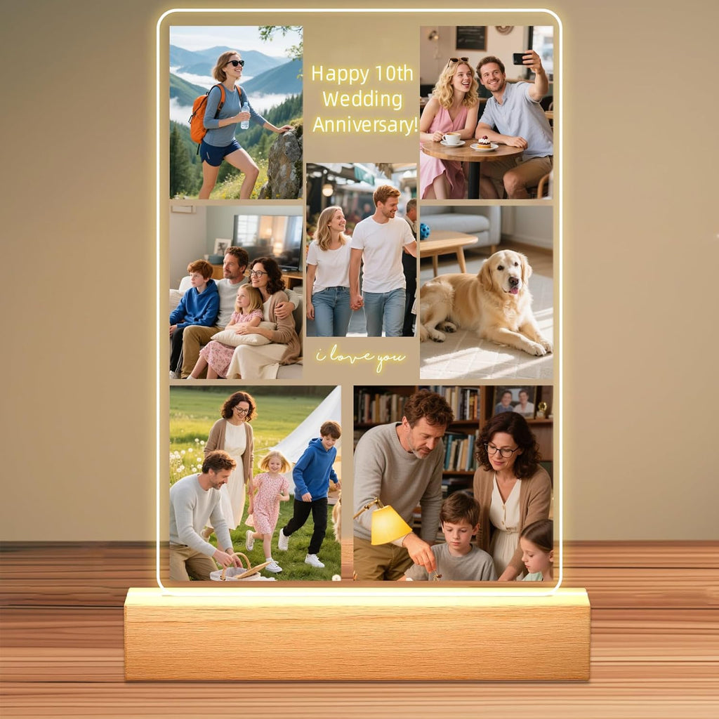 Personalized Picture Frames with Photo, Custom Photo Frame with Night Light, Customized Girlfriend Photo Gifts, Ideal Gift for Couples Anniversary Birthday Mom Dad Him Her