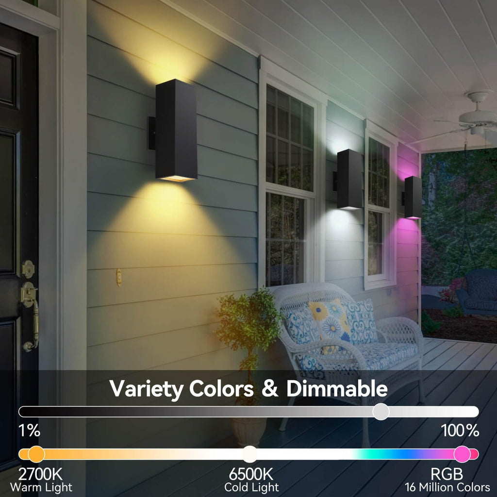 Outdoor Wall Lights, RGBCW Smart Porch Lights Modern Dusk to Dawn Outdoor Light Fixture Color Changing Light with Remote Control, Waterproof Sconce Compatible with Alexa Google Assistant