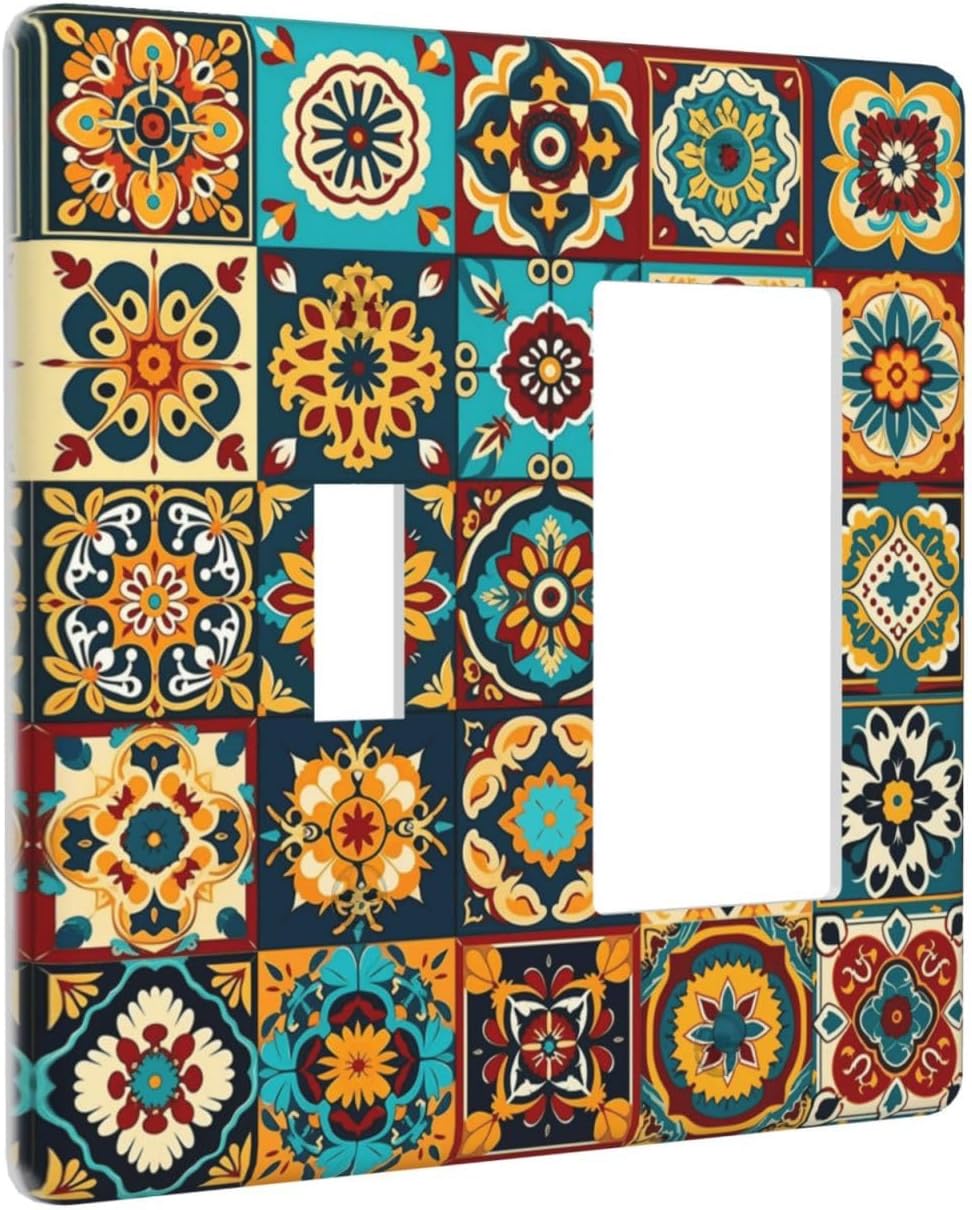 Mexican Talavera Ceramic Tile Moroccan Boho Outlet Covers 1 Toggle 1 Rocker Combination Decorative Wall Plate Electrical Switch Plates Light Switch Cover Plate for Bathroom Kitchen Decor