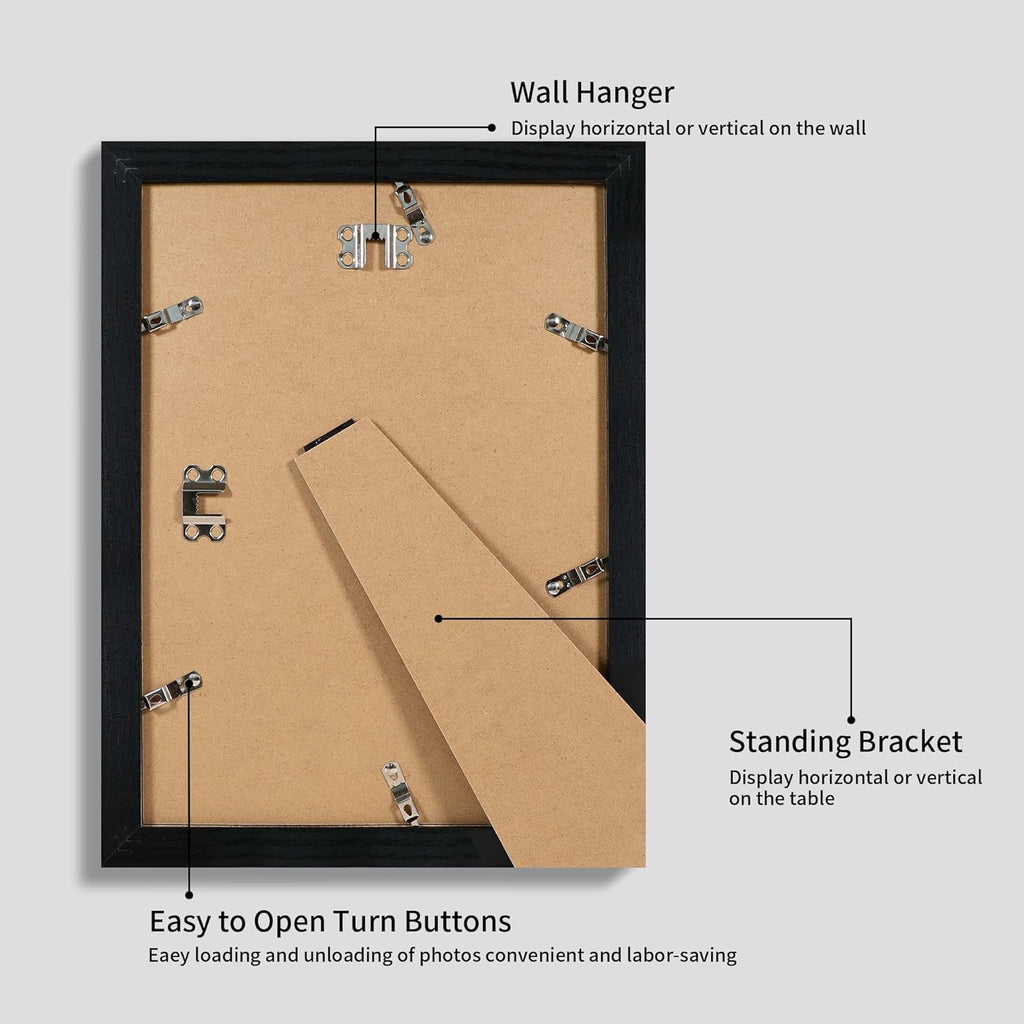 iRahmen 9x12 Picture Frame Set of 4 with Tempered Glass, Black Frames Display 6x8 Picture with Mat or 9 x 12 Without Mat, Wood Photo Frames for Tabletop Display and Wall Mounting