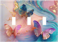 Colorful Marble Butterfly Gold Glitter Abstract Print Decorative Switch Plates 3 Gang Wall Plate Triple Toggle Light Switch Cover Faceplate Electrical Wall Panels for Bed Room Living Room Decor