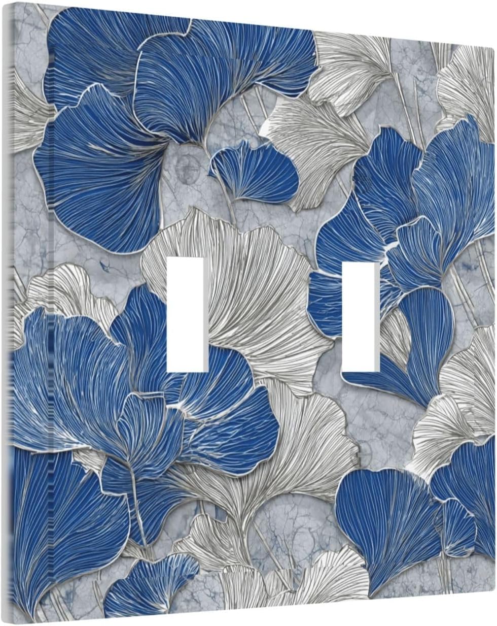 Abstract Blue Marble Plant Leaves 2 Gang Double Toggle Decorative Light Switch Covers Electrical Faceplate Switch Plates for Bathroom Kitchen Home