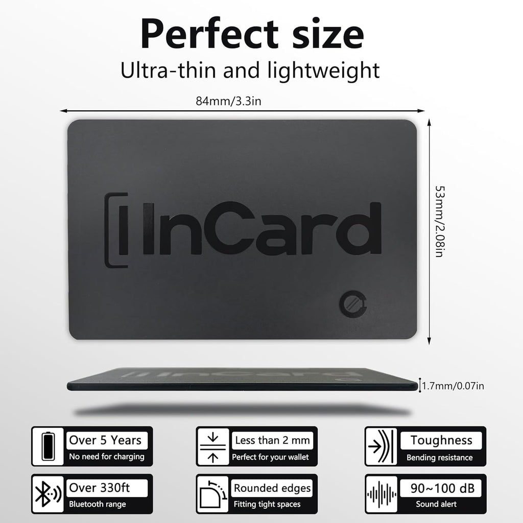 Wallet Tracker (Both iOS and Android) IP68 Bluetooth Smart Finder Card GPS Tracker for Bags Passport Works with Apple Find My (Apple MFi Certified) & Google Find My Device - Over 5 Year Battery Life