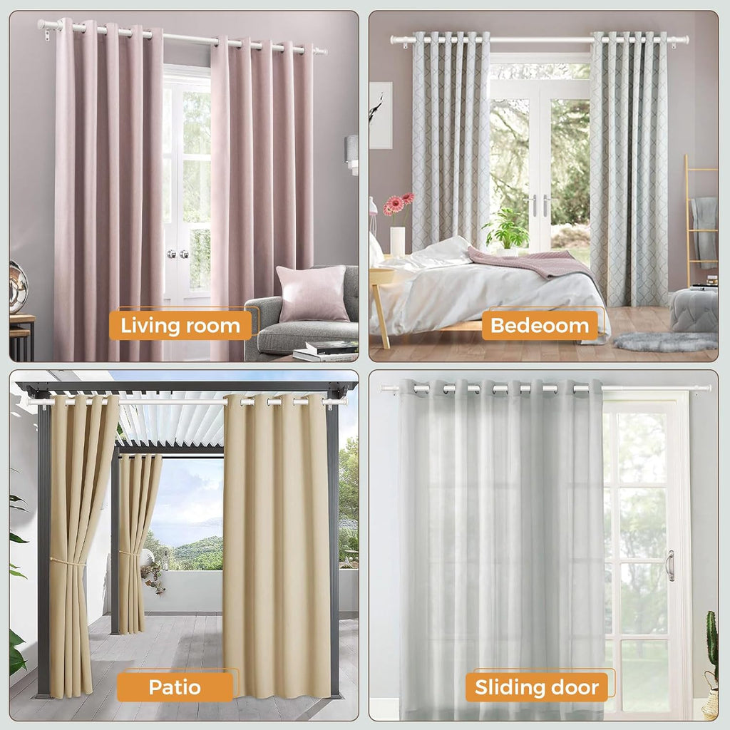 TONIAL Curtain Rod 32 to 58 Inch, Telescoping Splicing 3/4 Drapery Rods for Windows Decorative Single Rod with Small Cap End, Warm White