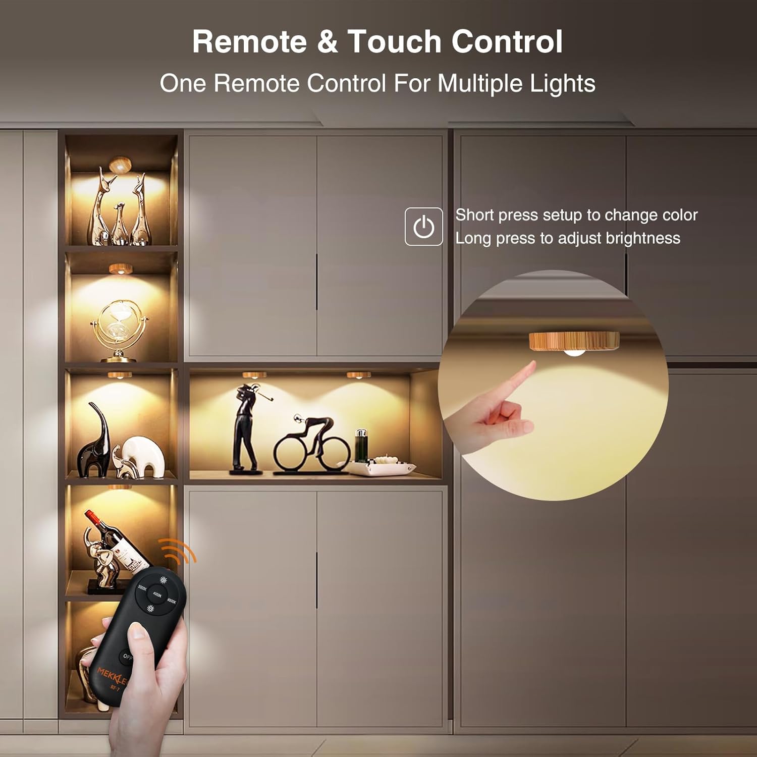 Puck Lights Cordless with Remote Control, 2200mAh Rechargeable Under Counter Lighting,3 Color Temperatures Dimmable Under Cabinet,Closet Light,Tap Light for Hallway (Wood, 5PCS)
