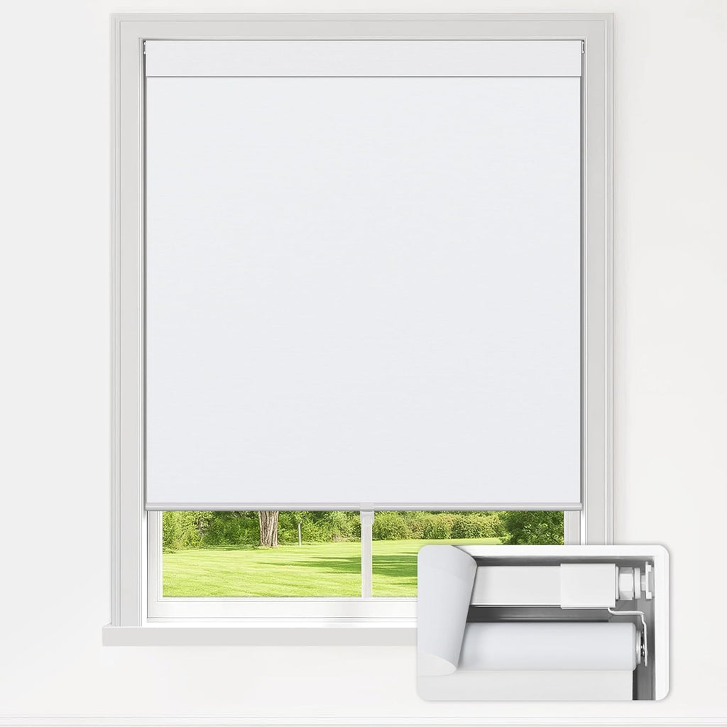 LazBlinds No Drill Blinds for Indoor Windows, Blackout Roller Shades, Cordless Window Blackout Blinds, Thermal Insulated Fabric UV Protection for Home and Office, 21" W x 72" H, White