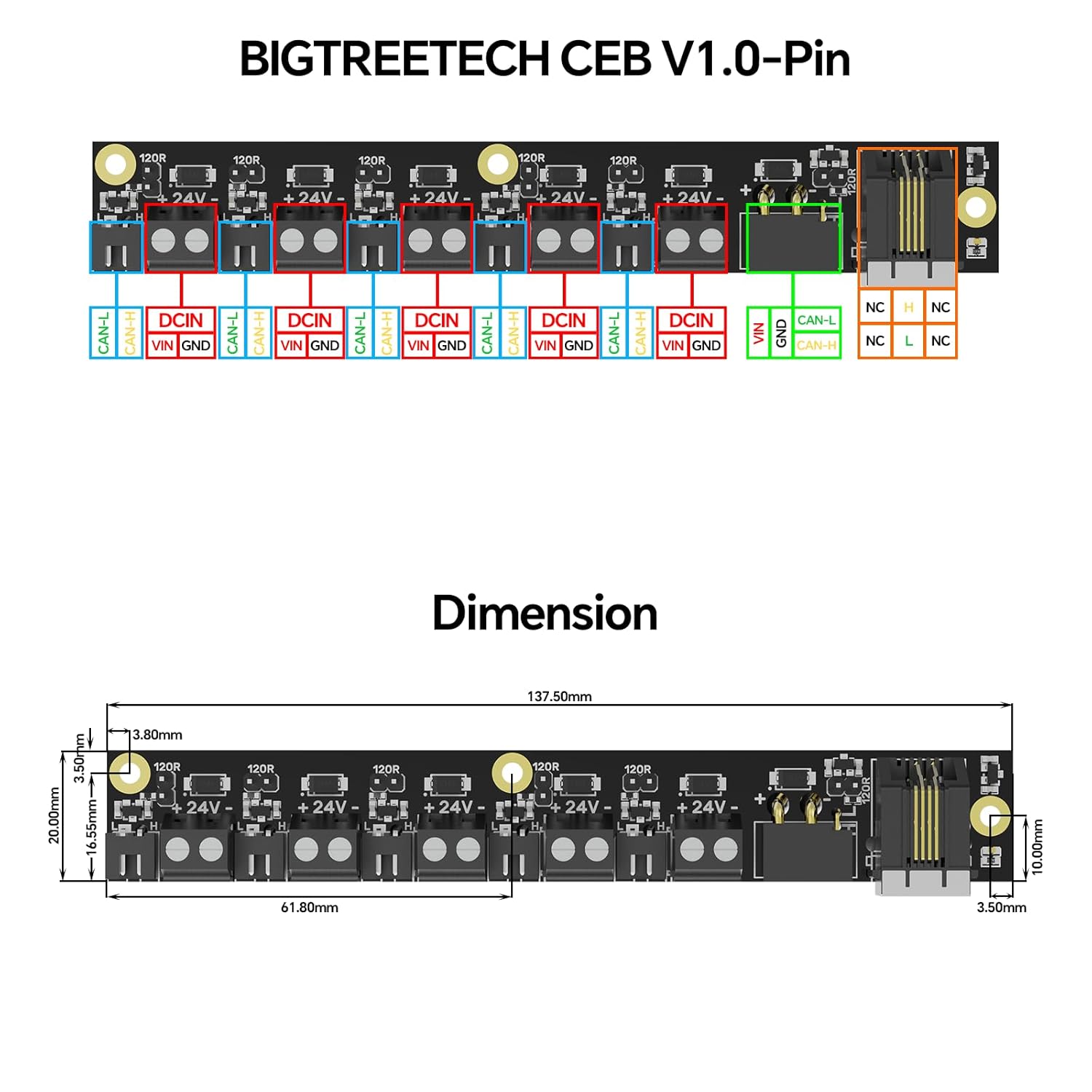 BIGTREETECH CEB V1.0 CANbus Expansion Board Perfect for 2020 Aluminum Profiles Support Klipper, EBB SB2240/SB2209 EBB36/42 CAN+Octopus Pro H723, Manta M4P/M5P/M8P Control Board
