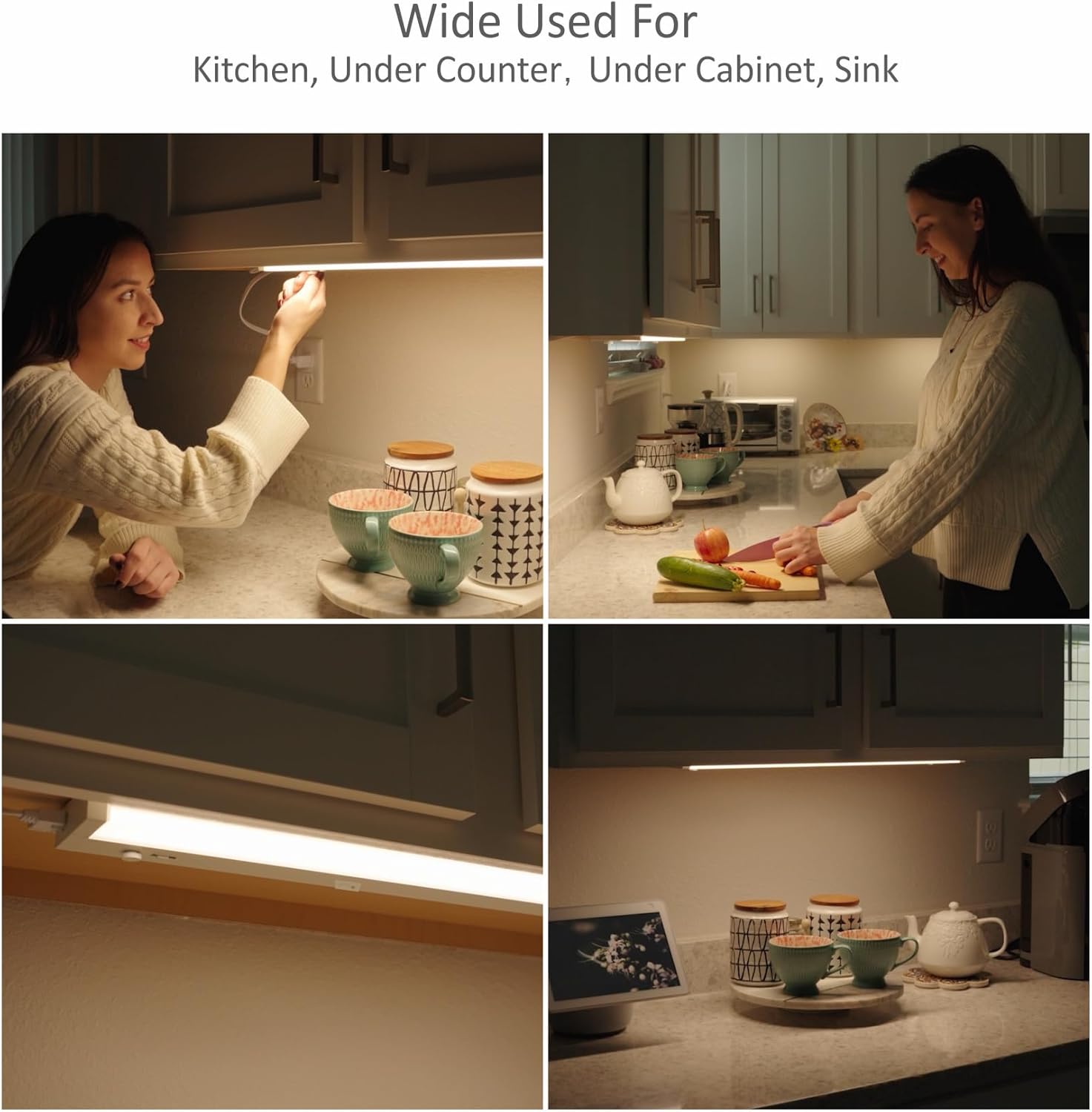 LED Under Cabinet Lighting Motion Sensored Hardwired with Built-in Dimmer, 32 Inch 16W Dimmable 5 Color 2700/3000/3500/4000/5000K, Linkable Eyes Care for Kitchen, Counter, ETL Listed, White
