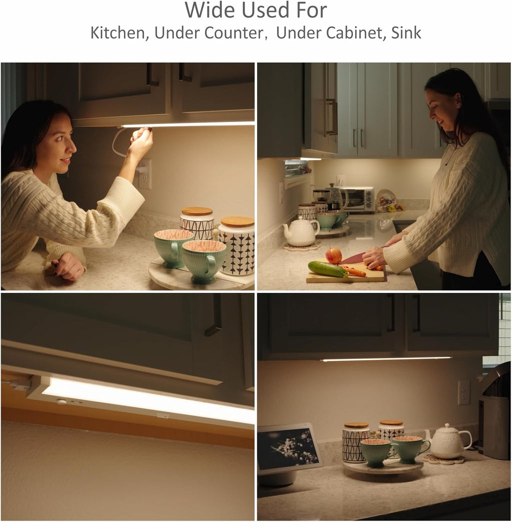 Under Cabinet Lighting Motion Sensor Hardwired, 24 Inch 12W Dimmable, 5 CCT 2700/3000/3500/4000/5000K, Eyes Care Design Linkable Under Counter Lights for Kitchen, Sink, ETL Listed, White