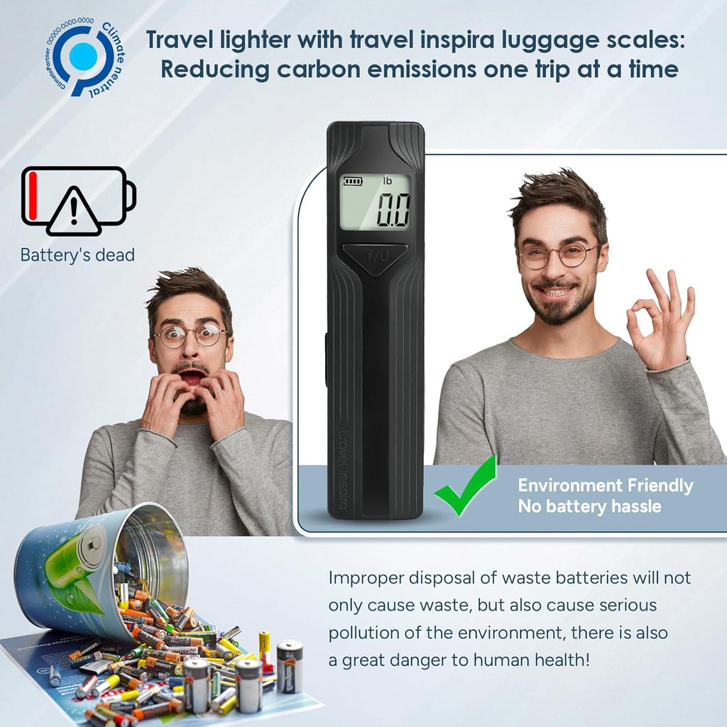 travel inspira Luggage Scale Battery-Free, Travel Essentials, Portable Handheld Digital Suitcase Weight Scale for for Travel Accessories, 110lbs/50kg (Black)