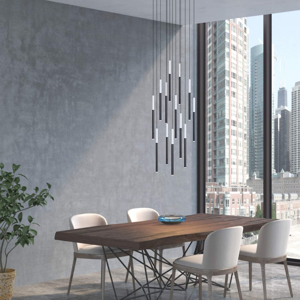 ALTAIR 13 Mini Pendant Lighting White-Black - LED Hanging Light Fixture for Kitchen Island, Bar, Foyer - Cluster Pendants - Dimmable, Adjustable Wire, Lamp Bulb Included