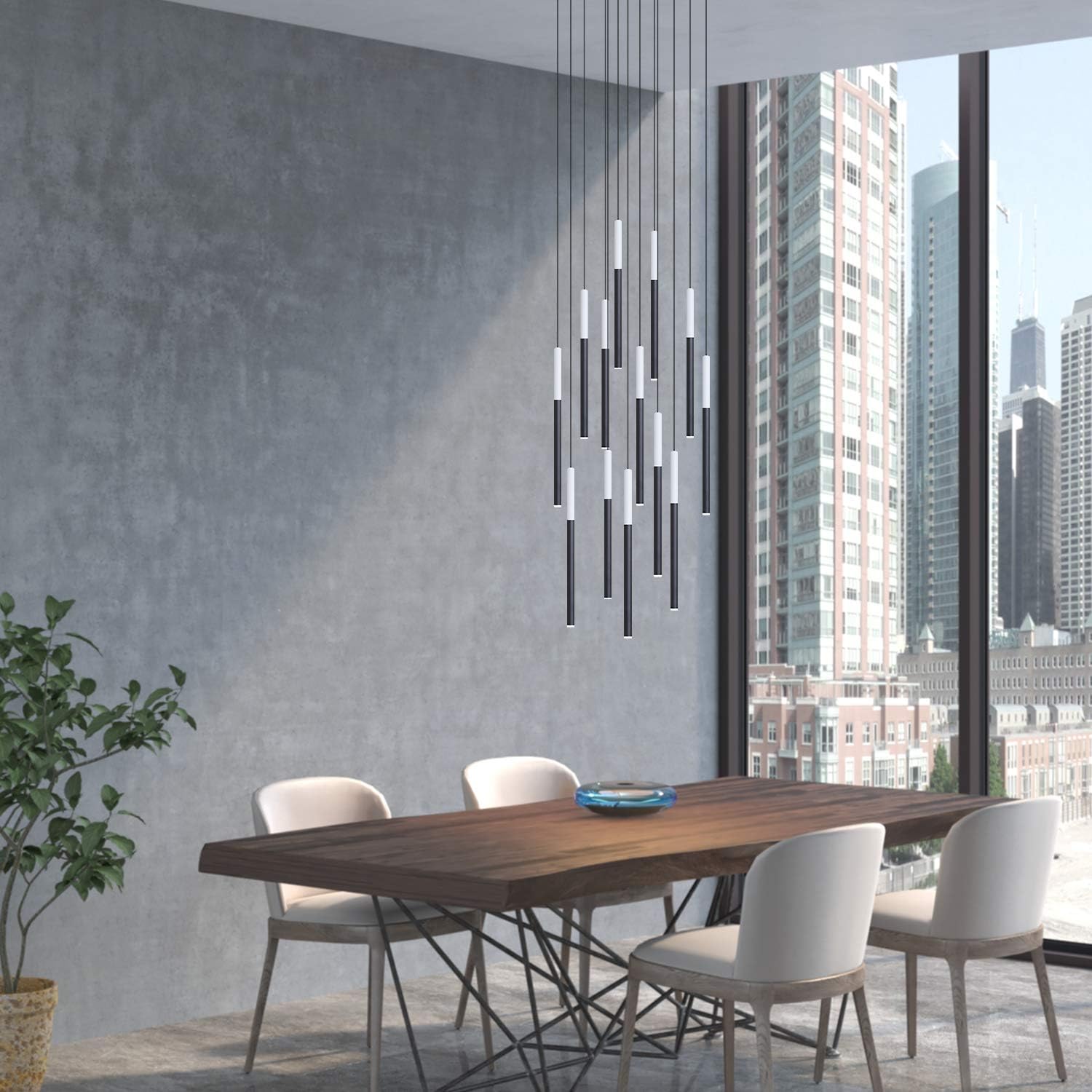 ALTAIR 13 Mini Pendant Lighting White-Black - LED Hanging Light Fixture for Kitchen Island, Bar, Foyer - Cluster Pendants - Dimmable, Adjustable Wire, Lamp Bulb Included