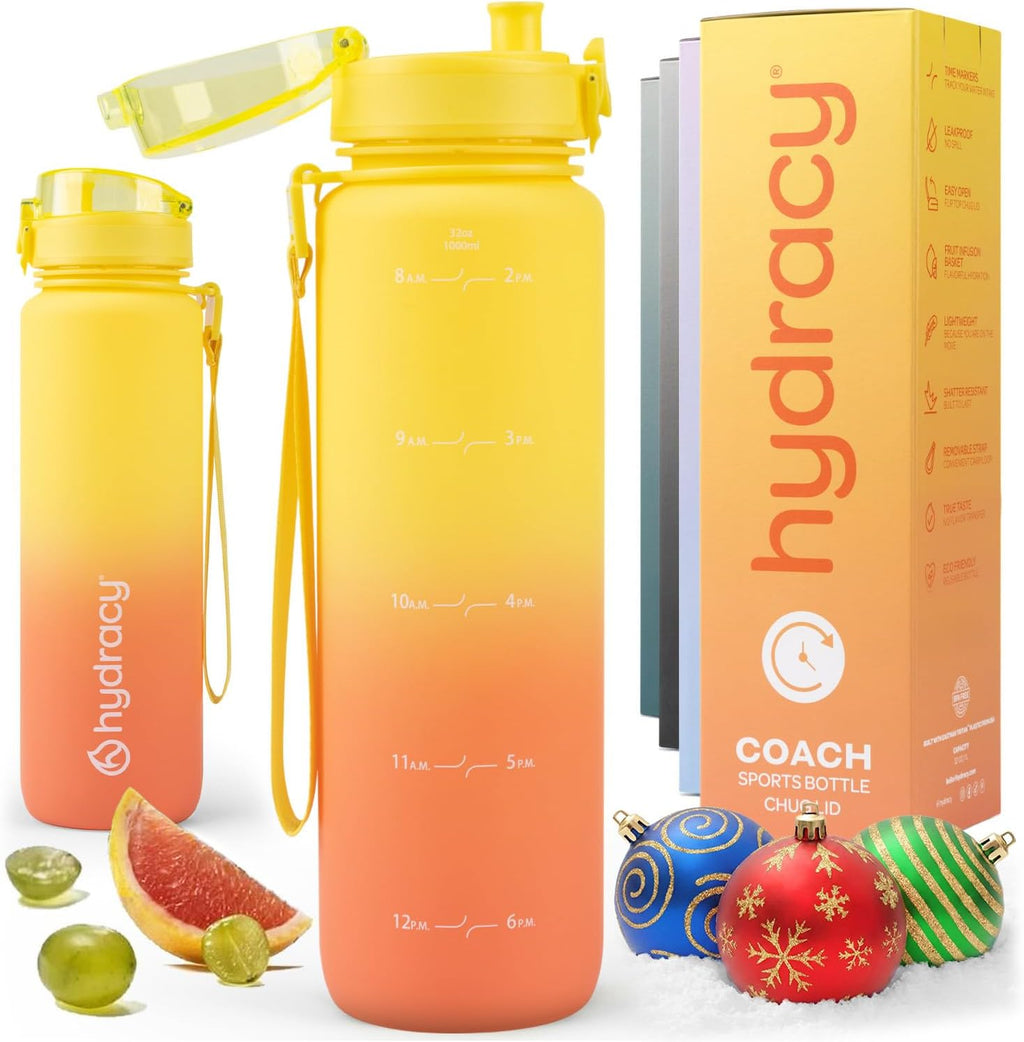 Hydracy Water Bottle with Time Marker -Large 32oz BPA Free Gradient Water Bottle - Leak Proof Gym Bottle with Fruit Infuser Strainer & Times to Drink -Ideal for Fitness Sports & Outdoors