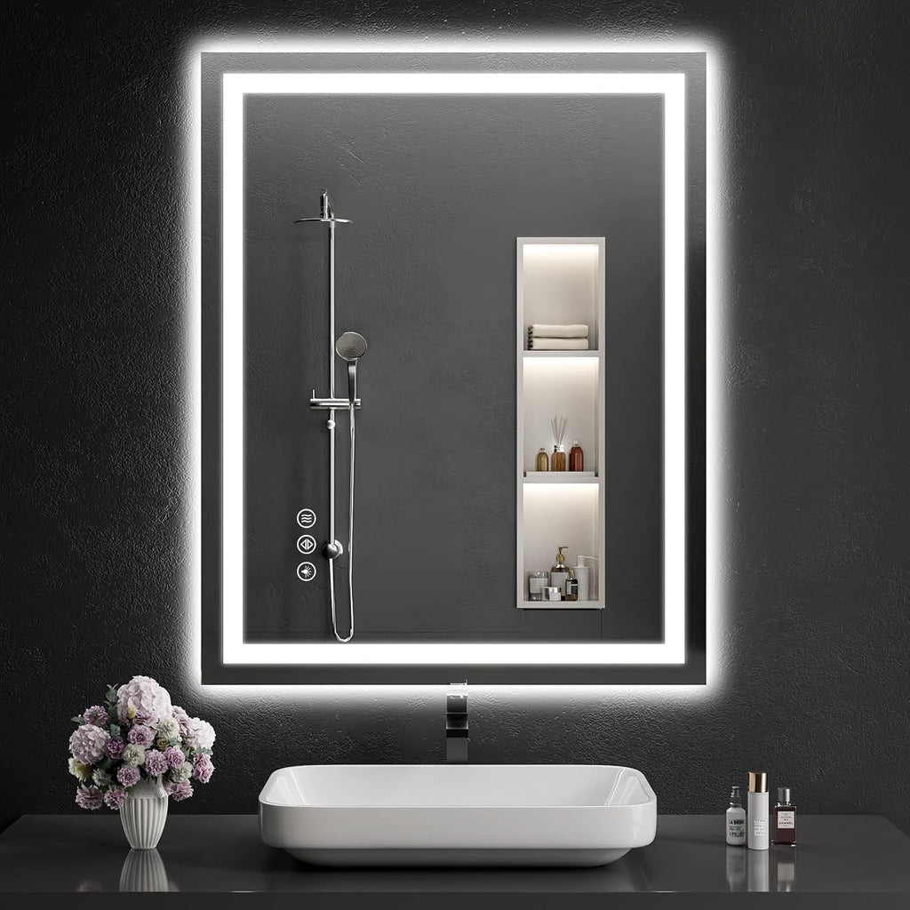 40"x32" LED Bathroom Mirror with Lights, Dimmable, Anti-Fog, Lighted Bathroom Vanity Mirror for Wall, Backlit + Front Lit, Memory Function, Shatter-Proof, Tempered Glass