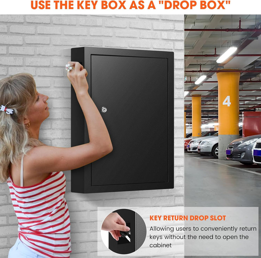 150 Keys Cabinet Organizer Wall Mount, Heavy Duty Key Lock Box with Key Hooks & 150 Tags Key Labels, Security Lockbox for Valets, Hotels, Car, Office Key Management & Storage