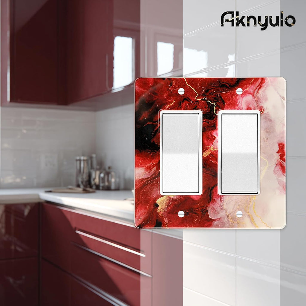 Rich Burgundy Marble Acrylic Light Switch Wall Plate Plates Decorative Electrical Outlet Cover Plates Acrylic 2 Gang Wall Outlet Covers Switch Plates