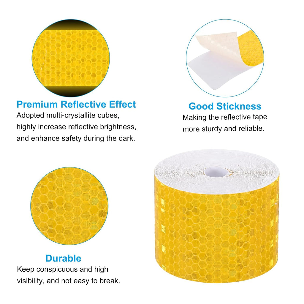 PATIKIL 2 Inch x 33 ft Reflective Tape, 1 Roll Waterproof Self Adhesive High Visibility Caution Warning Safety Tape Reflector with Scraper for Trucks Trailers Cars, Yellow