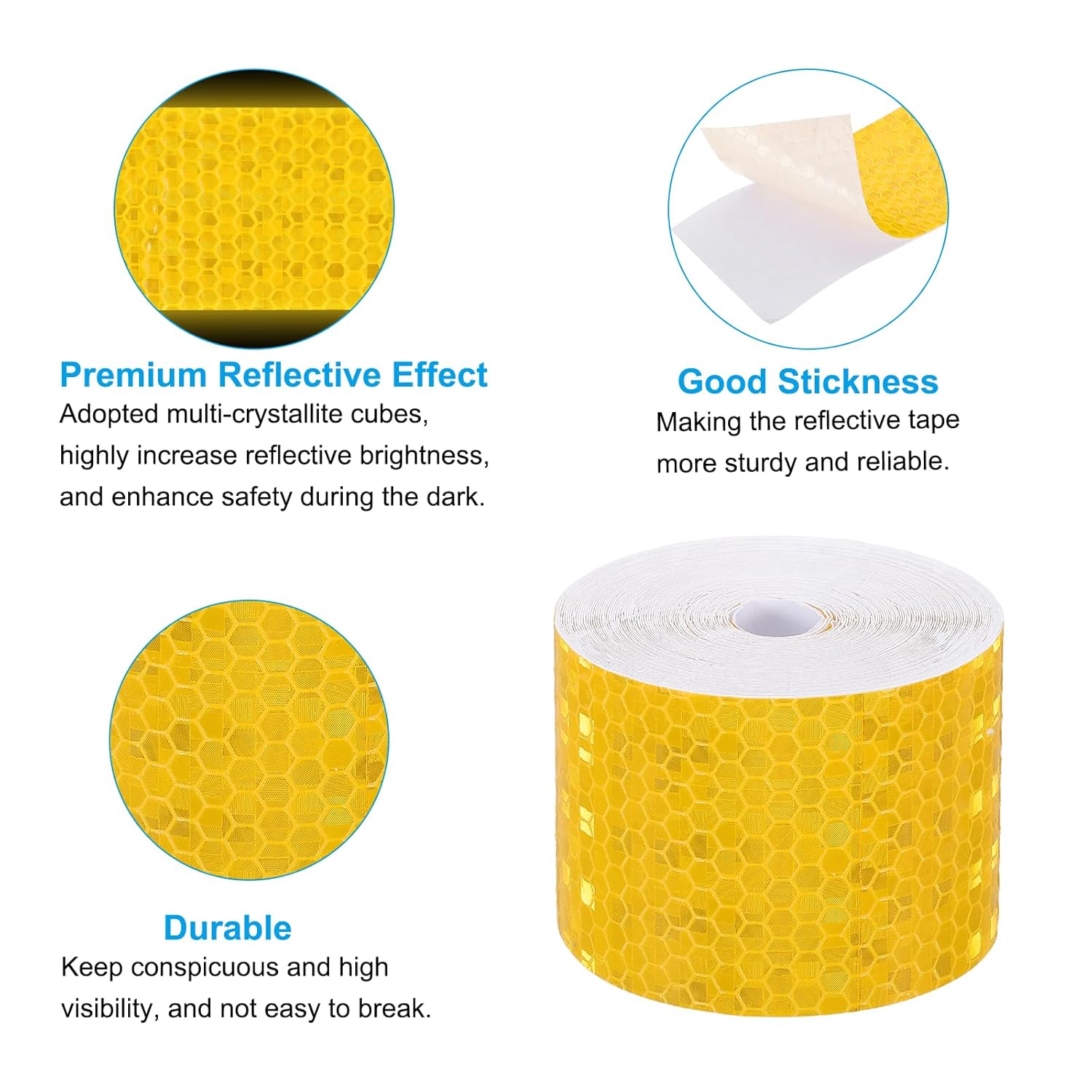 PATIKIL 2 Inch x 33 ft Reflective Tape, 1 Roll Waterproof Self Adhesive High Visibility Caution Warning Safety Tape Reflector with Scraper for Trucks Trailers Cars, Yellow