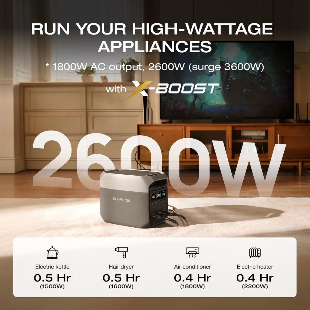 EF ECOFLOW Solar Generator Delta 3 with 160W Solar Panel, 1024Wh Portable Power Station, LFP Battery 1800W AC/100W USB-C Output, Full Charge in 56 Min for Home Backup Power, Camping & RVs