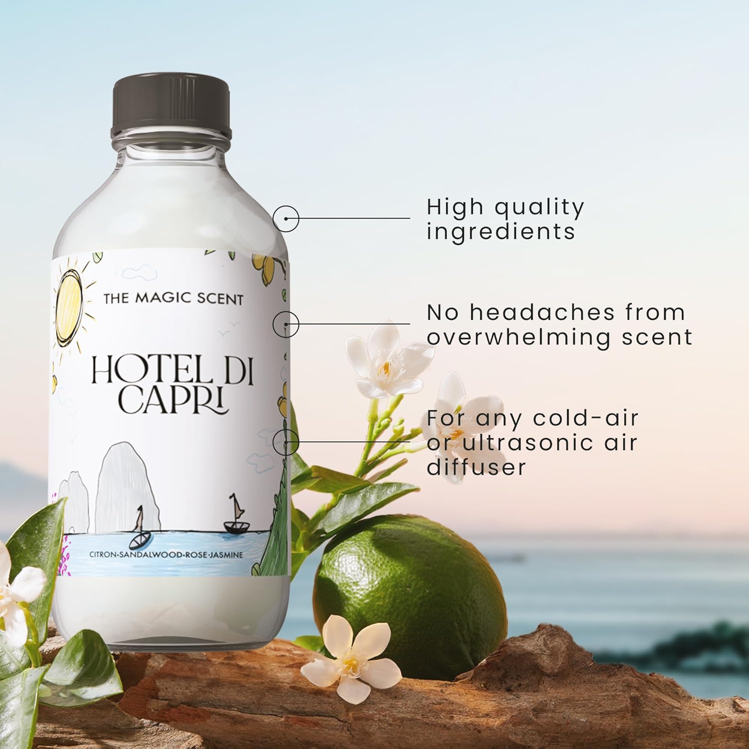 The Magic Scent Hotel Di Capri Hotel Scent Diffuser Oil - Cold-Air & Ultrasonic Fragrance Oil for Diffuser Inspired by Capri, Italy - Essential Oils for Diffusers Aromatherapy - 4 fl oz, 120 mL