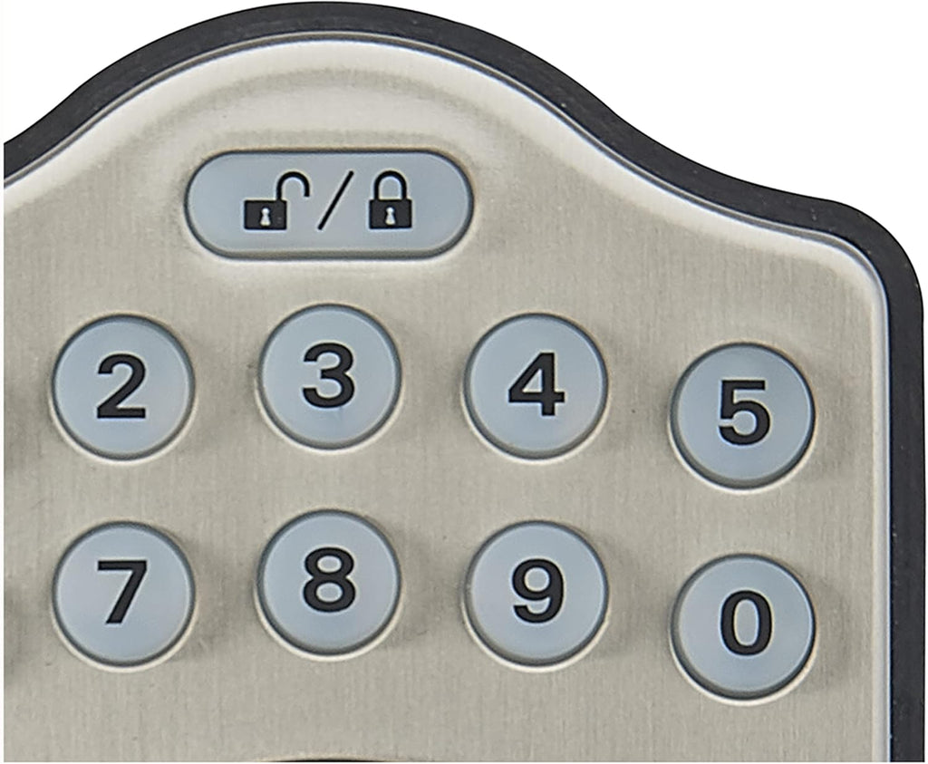 Amazon Basics Traditional Electronic Keypad, Keyless Entry Door Lock Deadbolt with Handle Set, Key Pad Front Door with Knob, Traditional Door Locks for Front Door, Door Handle, Satin Nickel, 1-Pack