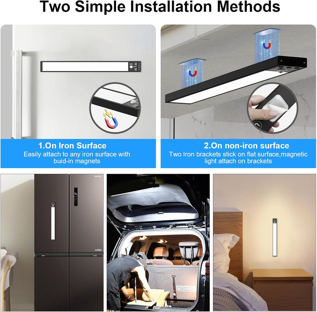 YELKO Under Cabine t Lights,12inch Rechargeable Motion Sensor Closet Light, 3200mAh Battery Operated Nightlights, Cordless Dimmable Motion Activated LED Lamp for Kitchen Wardrobe Cupboard
