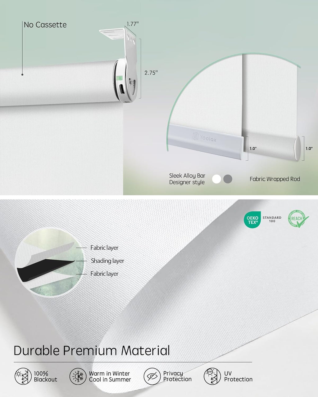 Yoolax Smart Coupled Roller Shades Compatible with Alexa Google, Motorized Blinds with Remote Blackout Coupled Roller Shades for X-Large Windows, Custom Size (XL Coupled-White)