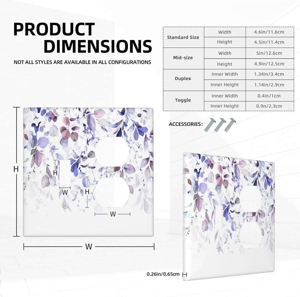 Purple Eucalyptus Watercolor Floral Rustic Leaf Wallplates 1 Toggle 1 Duplex Switch Plate Electrical GFCI Faceplate Decorative Light Switch Covers for Farmhouse Home Decor