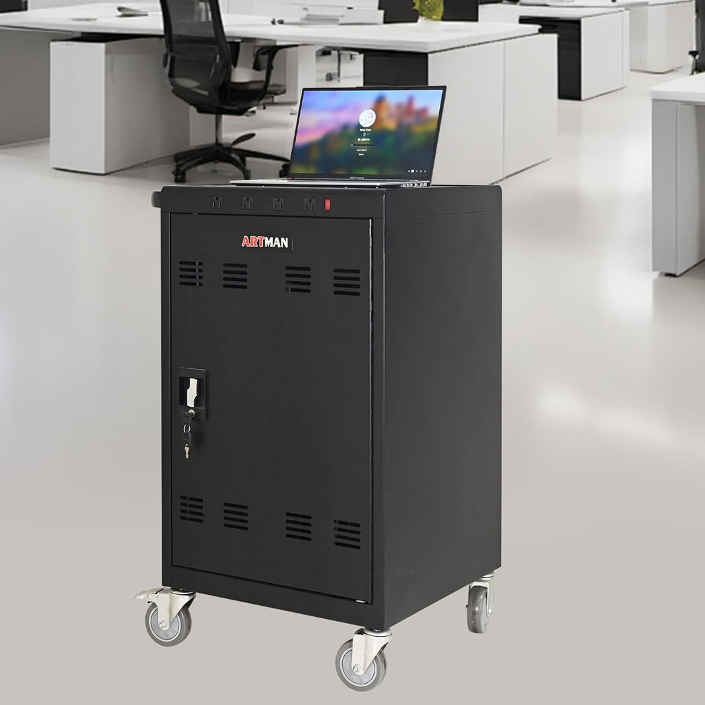 35 Bay Charging Cart for Laptops and Tablets Up to 16.3-inch, Mobile Charging Station with AC Outlets, Secure Storage and Cable Management, Mobile Charging Cabinet for Ipads, Chromebooks, Black