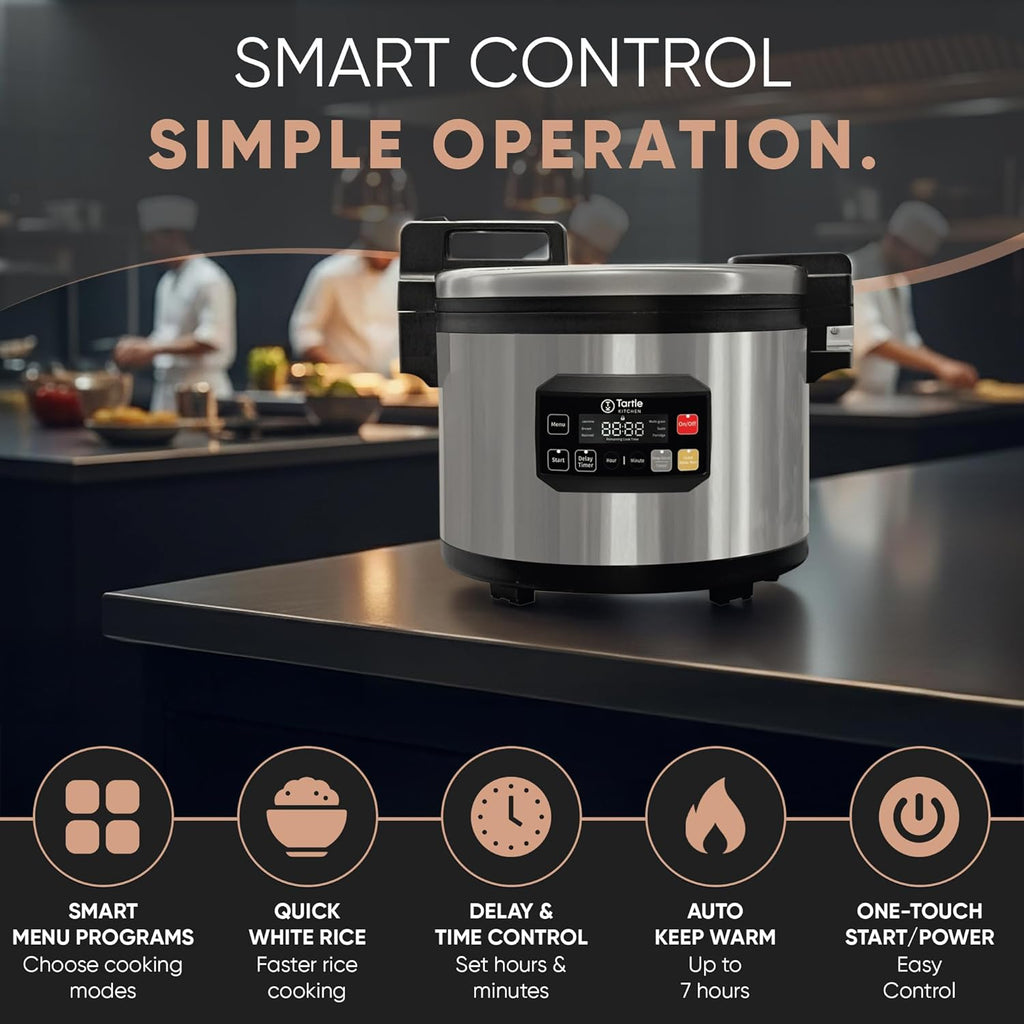 Commercial Large Multi-Function Rice Cooker - Professional 64 Cup Cooked (32 Cup Uncooked) Rice Maker Cooker With Non Stick Pot & Hinged Lid - Brown Rice, Sushi Rice and more