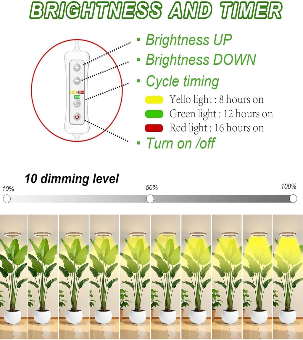 yadoker Plant Grow Light,LED Growing Light Full Spectrum for Indoor Plants,Aluminum Coffee Wood Grain Plant Lights,Height Adjustable, Automatic Timer, 5V Low Safe Voltage