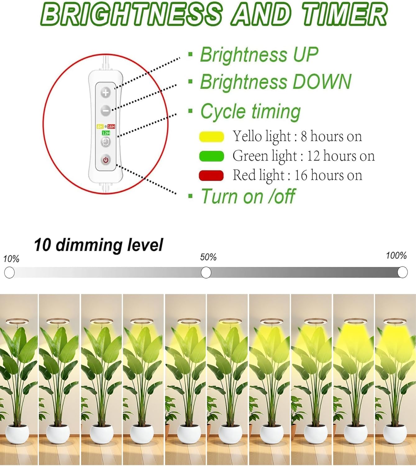 yadoker Plant Grow Light,LED Growing Light Full Spectrum for Indoor Plants,Aluminum Coffee Wood Grain Plant Lights,Height Adjustable, Automatic Timer, 5V Low Safe Voltage