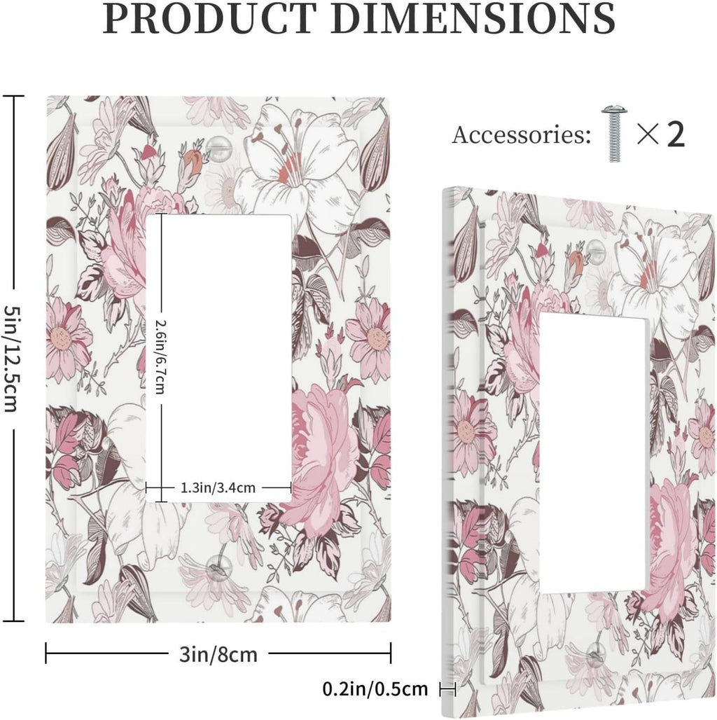 Decorative Outlet Covers Modern Watercolor Flower Pink White Wildflower 1 Gang Single Rocker Light Switch Cover Plate Wall Plates GFCI Faceplate for Bedroom Home Decor