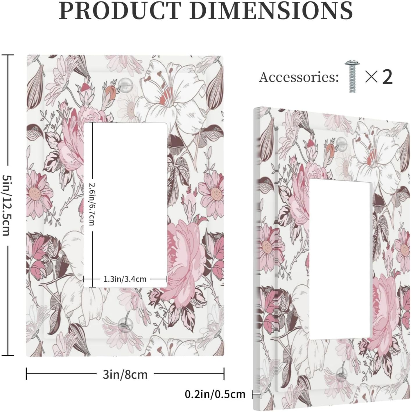 Decorative Outlet Covers Modern Watercolor Flower Pink White Wildflower 1 Gang Single Rocker Light Switch Cover Plate Wall Plates GFCI Faceplate for Bedroom Home Decor