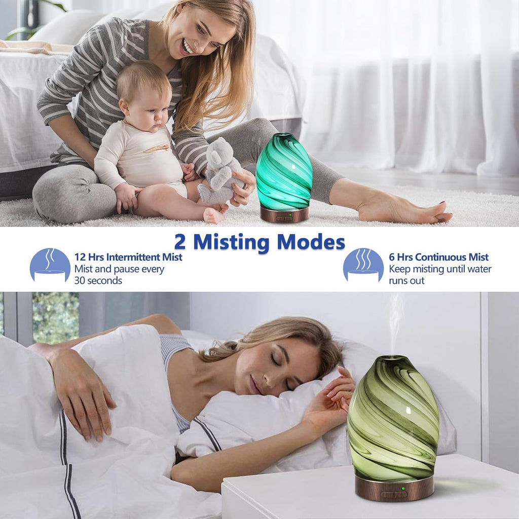 Essential Oil Diffuser Aromatherapy Diffuser -150ml Art Glass Aroma Diffuser for Home Ultrasonic Cool Mist Diffuser with Auto Shut-Off Protection,7 Colors Light for Home Office SPA Yoga Decor & Gift