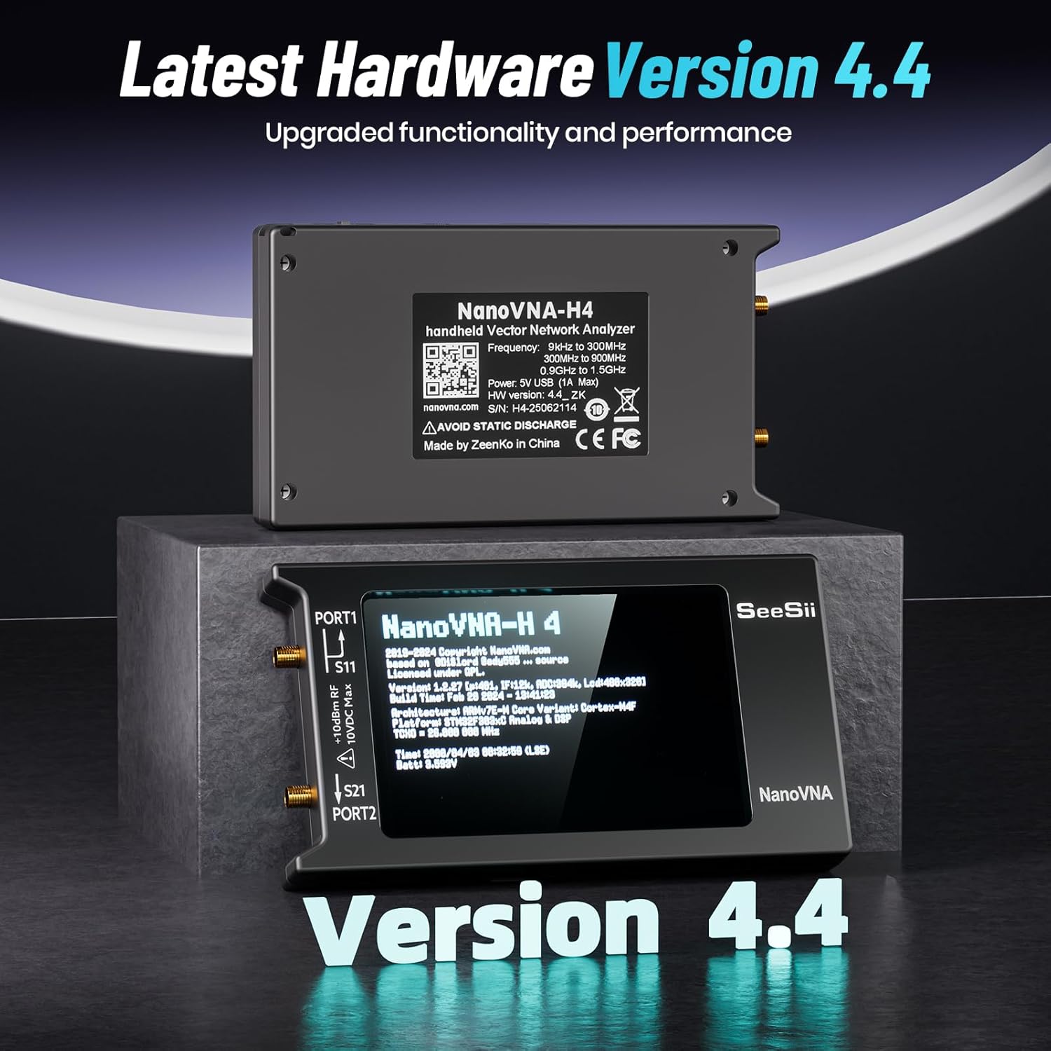 SEESII Upgraded NanoVNA-H4 Vector Network Analyzer, Latest V4.4 9KHz-1.5GHz HF VHF UHF 4" Touch Screen VNA Antenna Analyzer Measures S Parameters,Voltage Standing Wave Ratio, Phase,Delay, Smith Chart