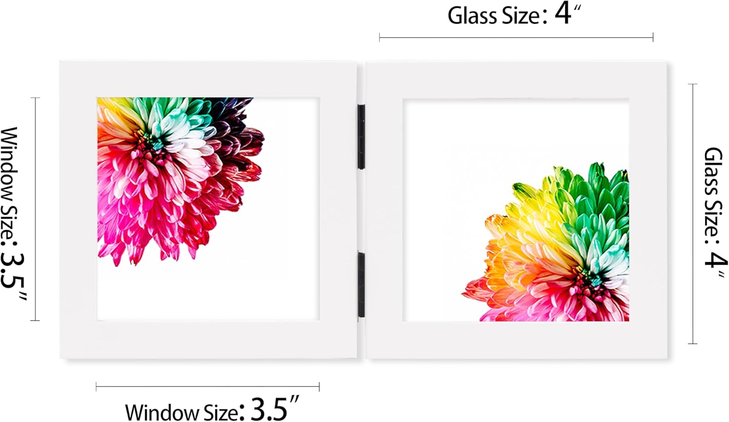 Double 4x4 Square Combo, White Wood Picture Frame, 3.5x3.5 Opening Foldable Photo Frame on Table-top or Wall