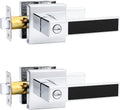 Probrico Square Heavy Duty Door Handle with Black Leather Hand Lever, Keyless Privacy Interior Door Levers for Bedromm and Bathroom, Polished Chrome, 2 Pack