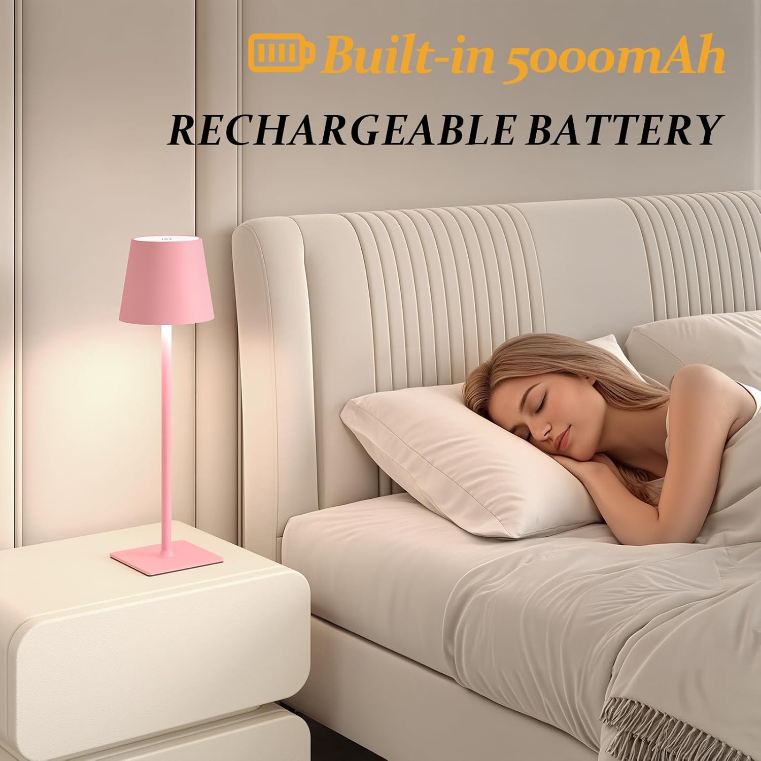 2 Pack Cordless Table Lamps, 3 Colors Stepless Dimming, 5000mAh Rechargeable Battery LED Desk Lamp for Bedroom/Couple Dinner/Desk/Cafe/Dining Room/Terrace